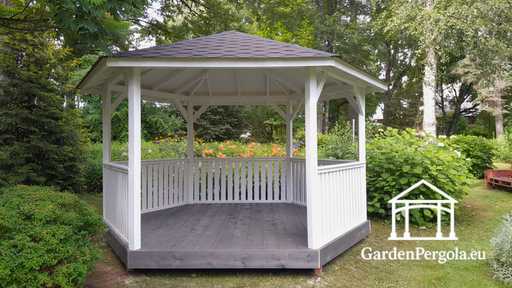 Sześciokątna drewniana altana — przytulna altana ogrodowa z podłogą i zadaszeniem - garden gazebo pergola
