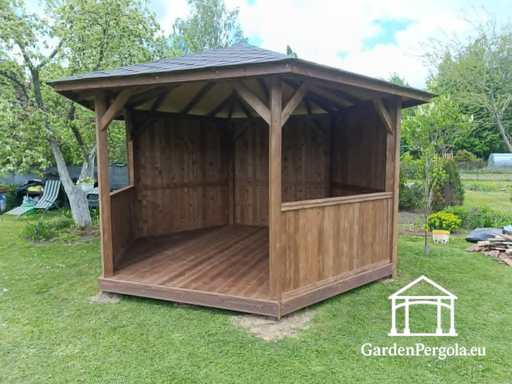 Altana sześciokątna drewniana — przytulna altana ogrodowa z podłogą i zadaszeniem - garden gazebo pergola