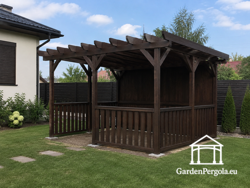 3x4 m ciemnobrązowa drewniana pergola/altana bez podłogi - garden gazebo pergola
