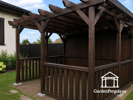 3x4 m ciemnobrązowa drewniana pergola/altana bez podłogi
