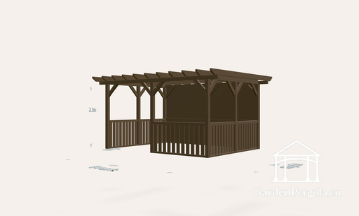 3x4 m ciemnobrązowa drewniana pergola/altana bez podłogi