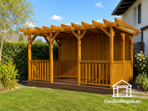 3x5 m złota drewniana pergola z podłogą - garden gazebo pergola
