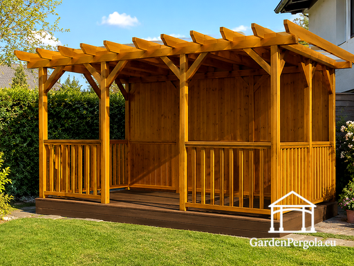 3x5 m złota drewniana pergola z podłogą