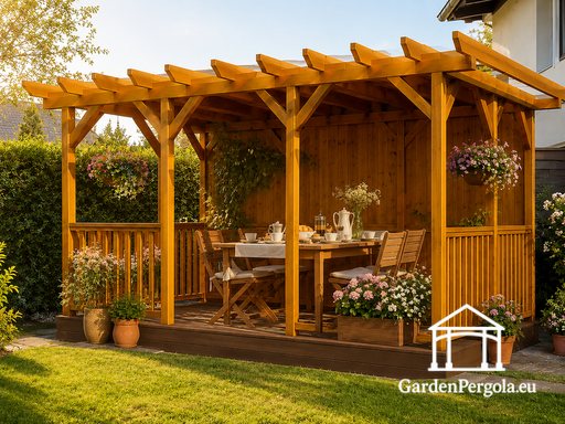 3x5 m złota drewniana pergola z podłogą