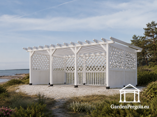 Biała drewniana pergola/altana ogrodowa 4x6 m bez podłogi - garden gazebo pergola