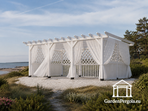 Biała drewniana pergola/altana ogrodowa 4x6 m bez podłogi