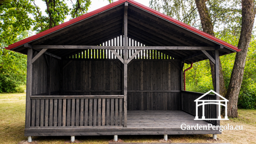Altana ogrodowa 4x6 m z ciemnoszarego drewna z metalowym dachem - garden gazebo pergola