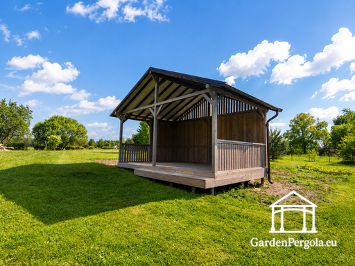 Altana ogrodowa 4x6 m szara drewniana ze stopniem - garden gazebo pergola