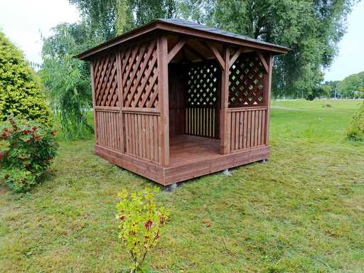 3×3 m brązowa drewniana altana ogrodowa z podłogą - garden gazebo pergola
