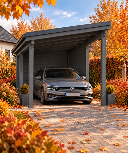 Drewniany carport 4 × 4,5 m z jednospadowym dachem