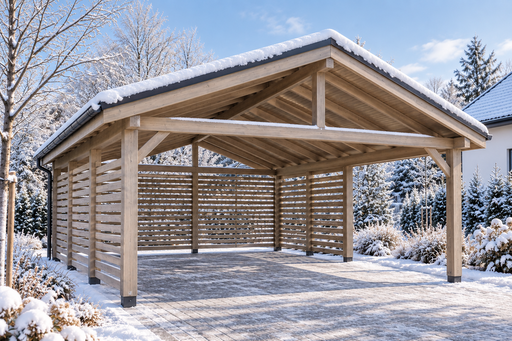 Drewniany carport 4,5 × 5 m z dwuspadowym dachem metalowym - garden gazebo pergola