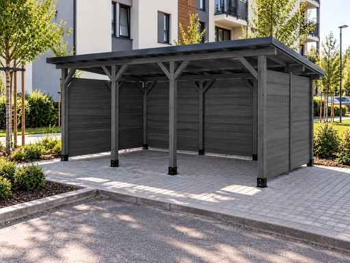 Drewniana wiata na śmietniki 3 × 5 m dla budynków mieszkalnych - garden gazebo pergola