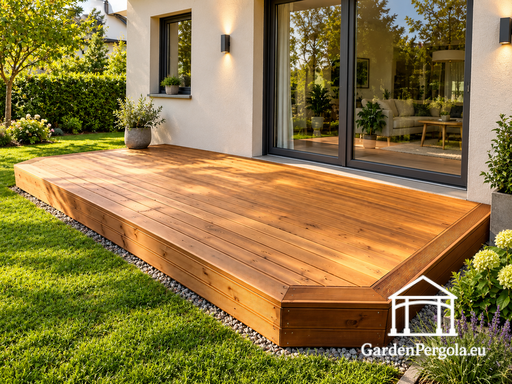 Naturalny drewniany taras 18 m² z nieregularnymi krawędziami - garden gazebo pergola
