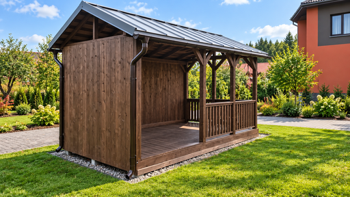 3x5 m Brązowa Drewniana Altana Ogrodowa z Dwuspadowym Dachem - garden gazebo pergola